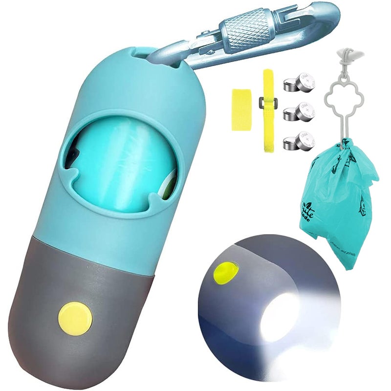 Infinite Node Dog Poop Bag Dispenser with Built-in LED Flashlight and Metal Clip for Leash, Pet Waste Bag Holder, Dog Walking Accessory (Cystal Blue) - Image 1